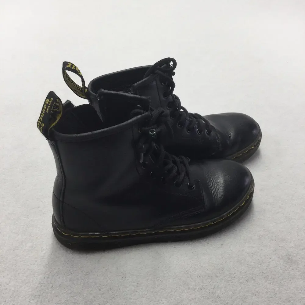 Dr. Martens Boots Youth Size 2 Black Leather Ankle Combat Zip Lace Up Winter